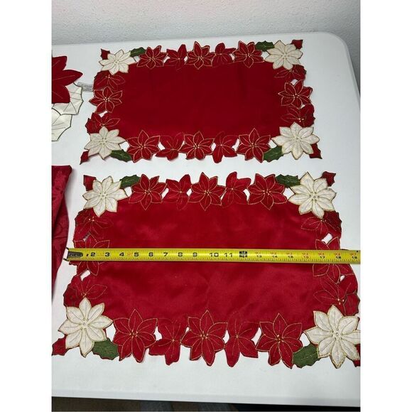 Christmas Table Set 5 Pcs Tablecloth 2 Placemats Centerpiece Mat Pot Holder Note - Picture 11 of 15